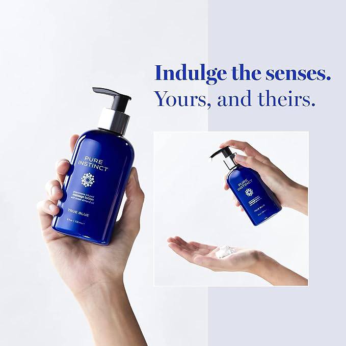 PURE INSTINCT Pheromone Massage & Body Lotion True Blue 8 oz | 236mL - FifthGate