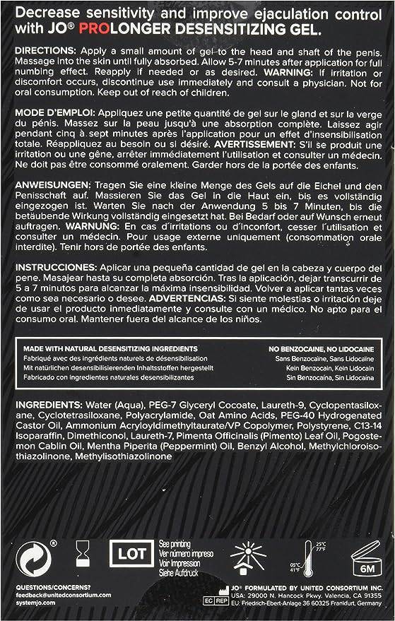 JO Prolonger Gel - Benzocaine Free - Desensitizer 2 floz / 60 mL - FifthGate