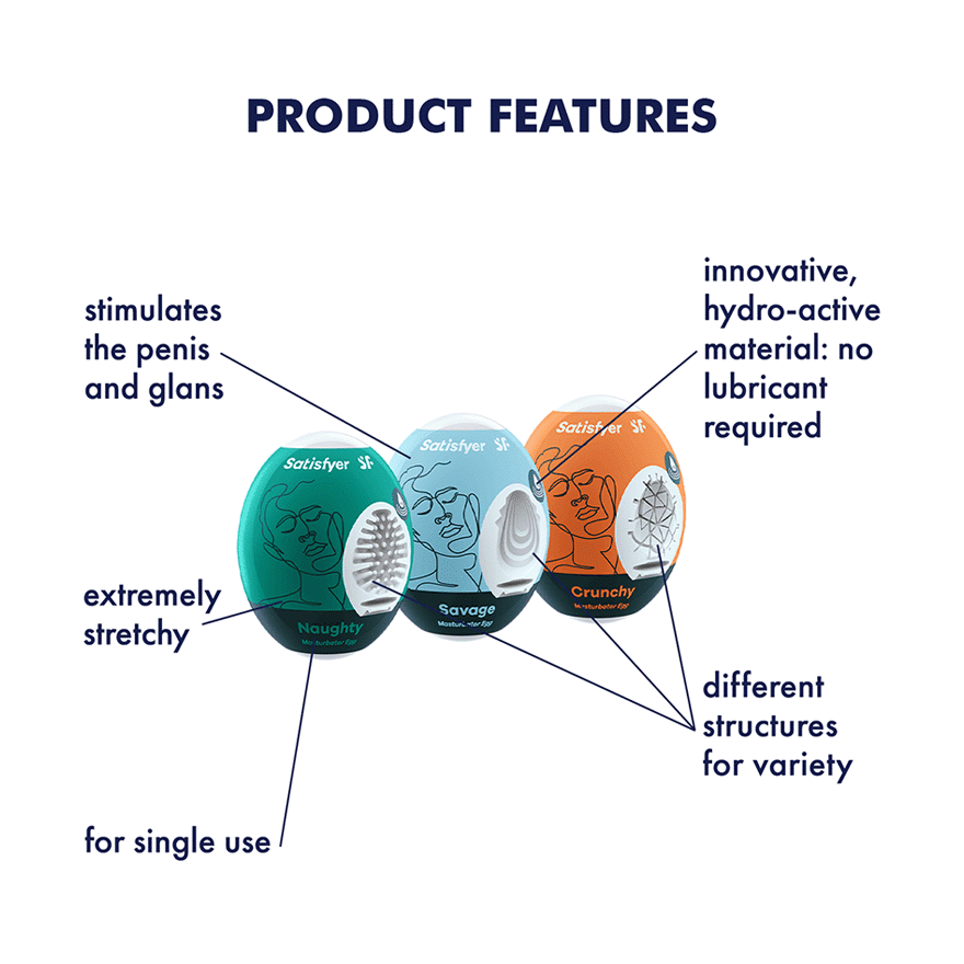 Satisfyer Masturbator Egg 3er Set (Naughty, Savage, Crunchy) Assorted - FifthGate