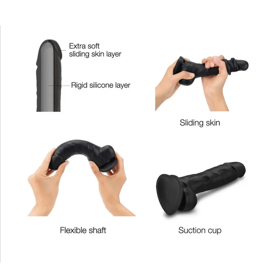 SLIDING SKIN REALISTIC DILDO BLACK L - FifthGate